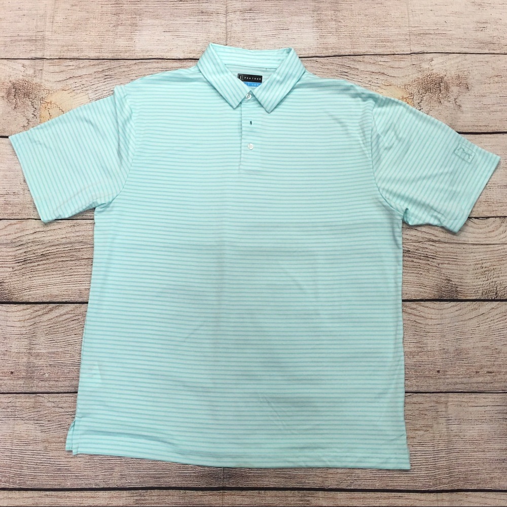 😍PGA Tour Mint Green Striped Polo Shirt size Large